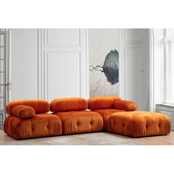 Modulinė sofa oranžinės spalvos iš velveto (su dešiniuoju kampu) Bubble – Artie-image-4