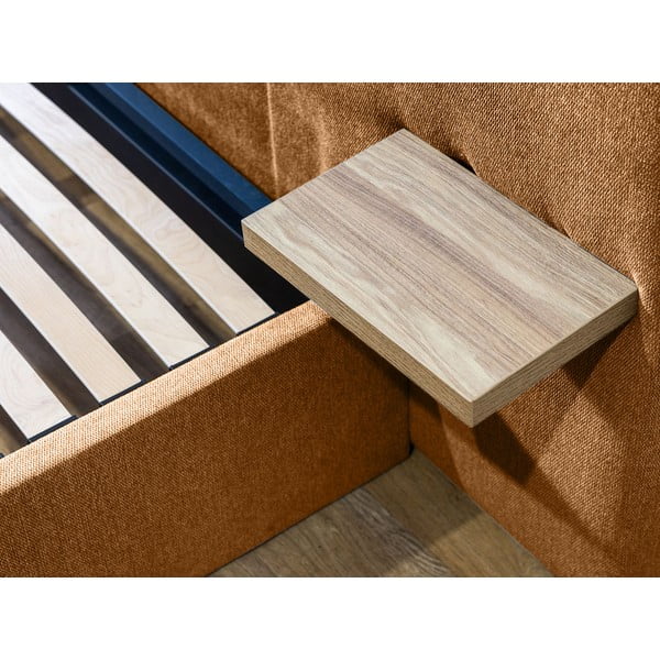 Dvigulė lova ochros spalvos audiniu dengta su sandėliavimo vieta su lovos grotelėmis 160x200 cm Blandine – Bobochic Paris-image-4