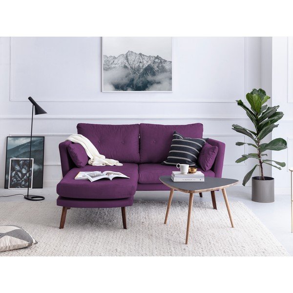 Tamsiai violetinė trijų vietų sofa "Mazzini Sofas Elena", su šezlongu kairiajame kampe-image-1