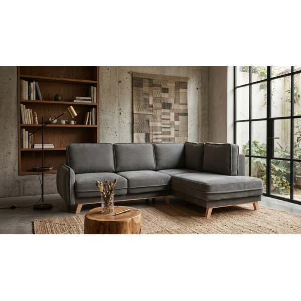 Iš kordinio velveto sulankstoma kampinė sofa pilkos spalvos (su dešiniuoju kampu) Tori – Bonami Selection-image-1