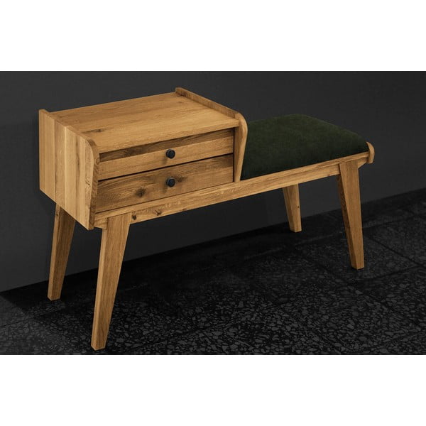 Ąžuolinis suolas su stalčiais ir žalia sėdyne Retro - The Beds-image-3