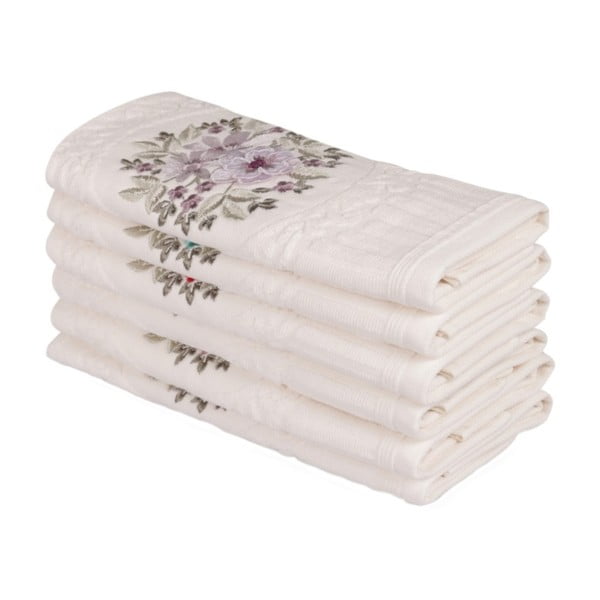 Šešių rankšluosčių rinkinys su gėlių siuvinėjimu "Fleures", 50 x 30 cm