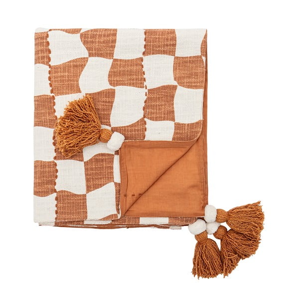 Rudos spalvos/smėlio spalvos iš medvilnės antklodė ir pledas 130x150 cm Chola – Bloomingville