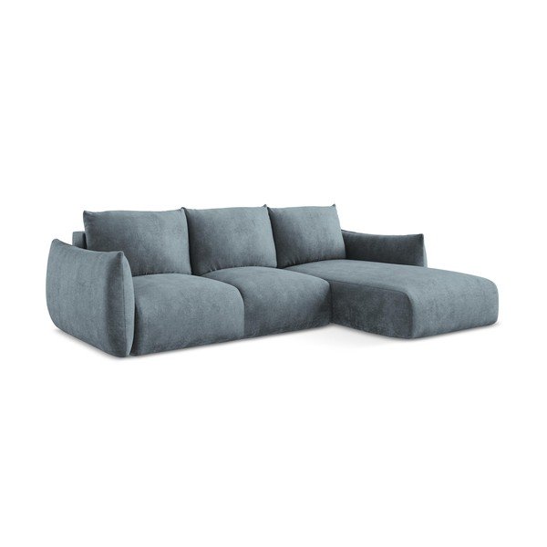 Mėlynos spalvos iš šenilinio audinio sulankstoma kampinė sofa (su dešiniuoju kampu/su gultu) Leila – Makamii-image-3