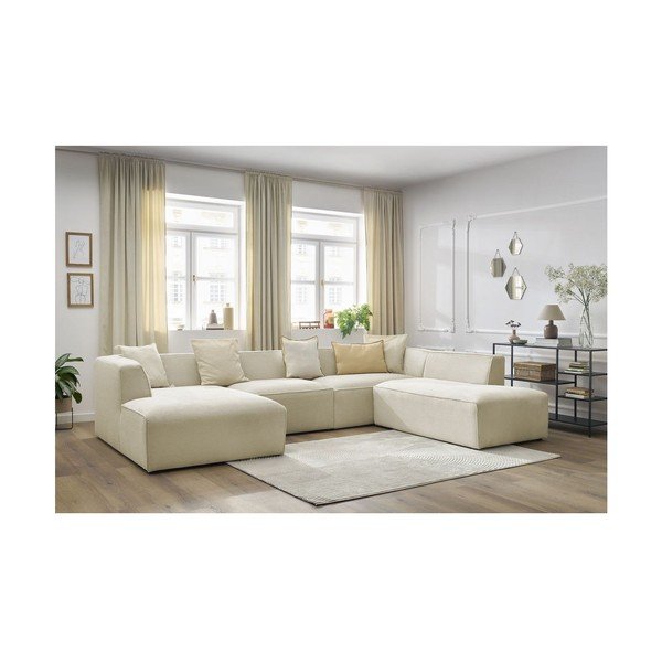 Smėlio spalvos iš kordinio velveto modulinė kampinė sofa (su dešiniuoju kampu/„U“ formos) Megeve – Bobochic Paris-image-1