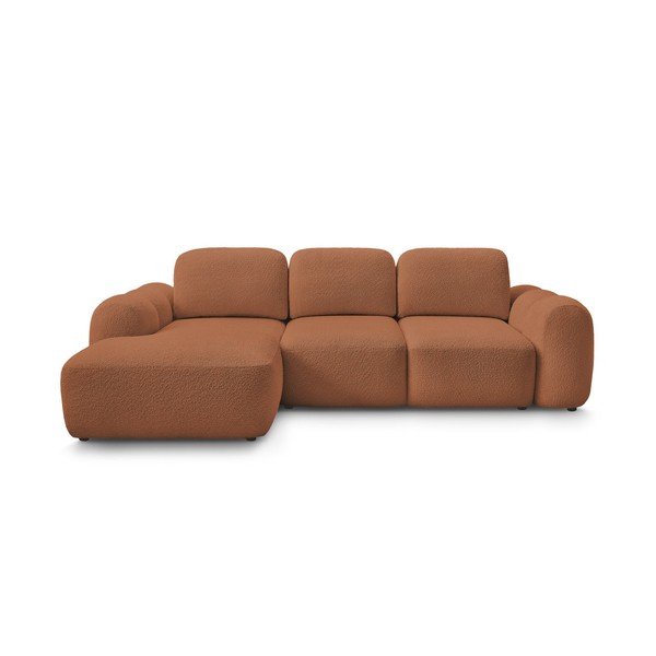 Oranžinės spalvos sulankstoma/su sandėliavimo vieta kampinė sofa iš boucle (su kairiuoju kampu/su gultu) Montaigne – Bobochic Paris
