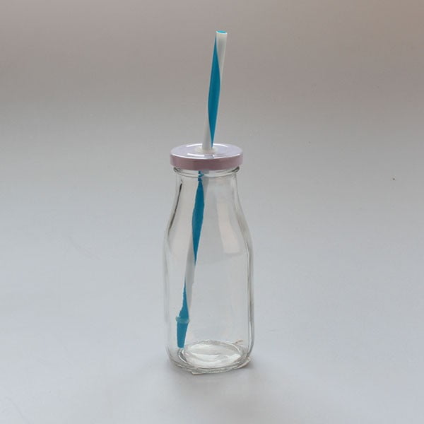 Stiklinė su baltu dangteliu ir mėlynu šiaudeliu Dakls, 250 ml