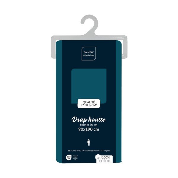 Smaragdinės spalvos iš medvilnės paklodė su guma 90x190 cm Lina – douceur d'intérieur-image-2