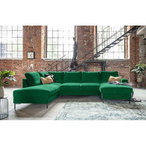 Žalia aksominė U formos sofa-lova Miuform Lofty Lilly, kairysis kampas-image-1