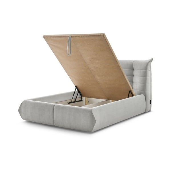 Dvigulė lova šviesiai pilkos spalvos audiniu dengta su sandėliavimo vieta su lovos grotelėmis 160x200 cm Clothilde – Bobochic Paris-image-3