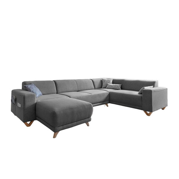 Pilkos spalvos sulankstoma/su sandėliavimo vieta kampinė sofa (su dešiniuoju kampu/„U“ formos) Classy Sophie – Miuform