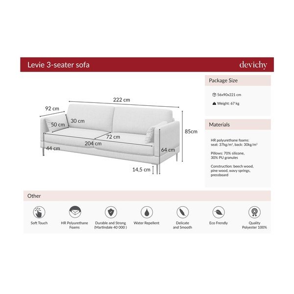 Tamsiai smėlio spalvos trijų vietų sofa Devichy Levie-image-3