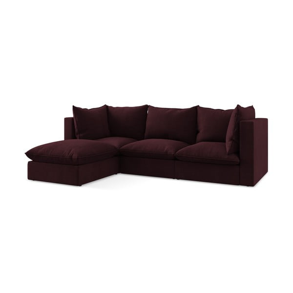 Bordo spalvos kampinė sofa (su kairiuoju kampu/su gultu) Manao – Makamii-image-3
