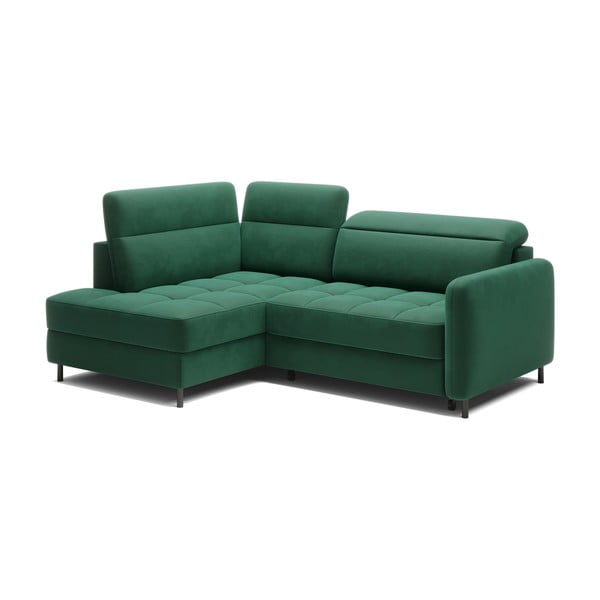 Žalios spalvos iš velveto sulankstoma/su sandėliavimo vieta kampinė sofa (su kairiuoju kampu/„L“ formos) Barea – ELTAP-image-2