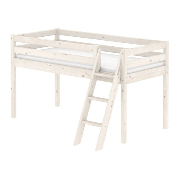 Baltos spalvos pušies medienos vidutinio aukščio vaikiška lova su kopėčiomis Flexa Classic, 90 x 200 cm