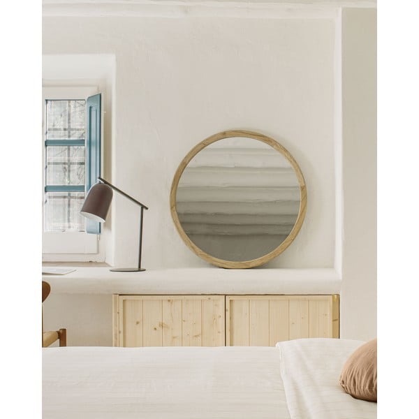 Sieninis veidrodis su medžio masyvo rėmu ø 100 cm Alum – Kave Home-image-2