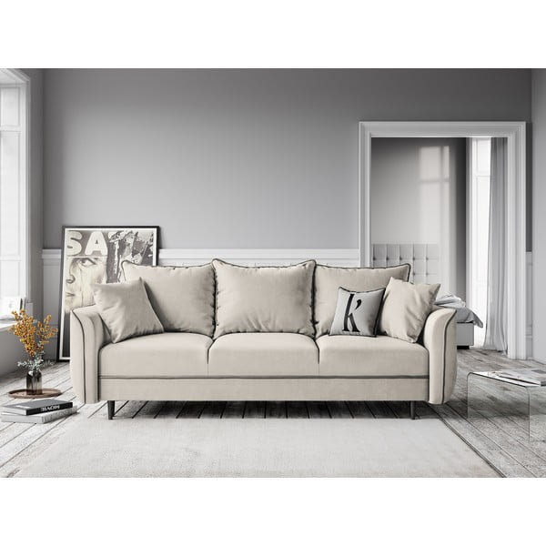 Smėlio spalvos aksominė sofa-lova Kooko Home Basso-image-1