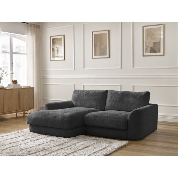 Juodos spalvos kampinė sofa iš šenilinio audinio (su kairiuoju kampu/su gultu) Leonore – Bobochic Paris-image-3
