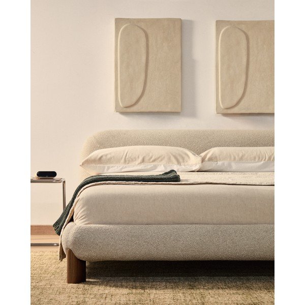 Smėlio spalvos dvigulė lova audiniu dengta be grotelių 160x200 cm Odina – Kave Home-image-3