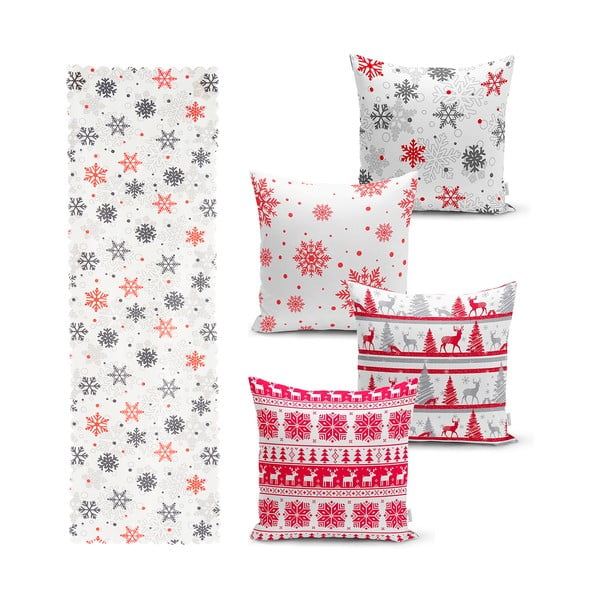 4 kalėdinių pagalvių užvalkalų ir staltiesės rinkinys Minimalist Cushion Covers Red Christmas