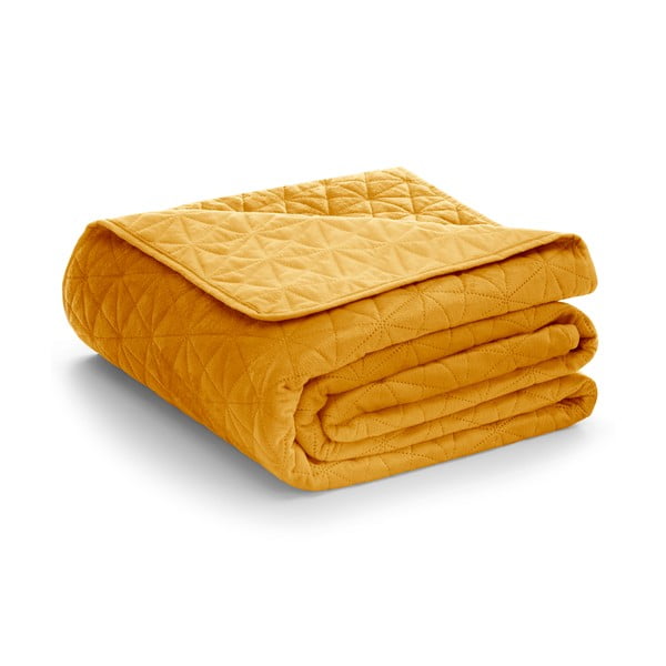 Dygsniuota lovatiesė iš velveto geltonos spalvos 170x210 cm Laila – AmeliaHome