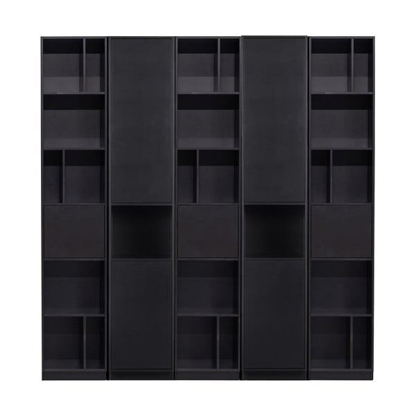 Iš pušies masyvo modulinė knygų spinta juodos spalvos 200x210 cm Finca – WOOOD