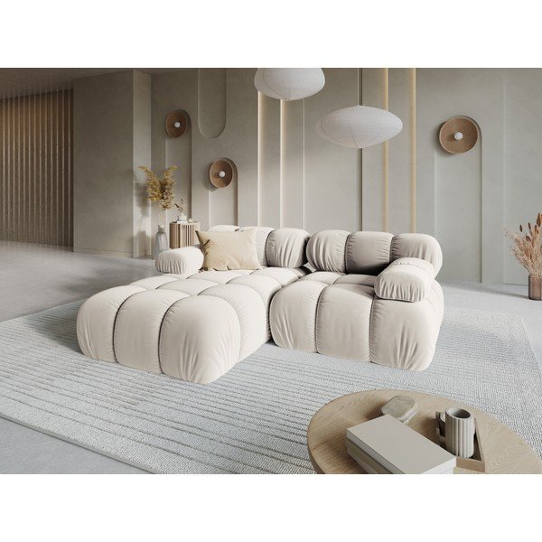 Kreminės spalvos modulinė kampinė sofa iš velveto (su kairiuoju kampu/su gultu) – Micadoni -image-1