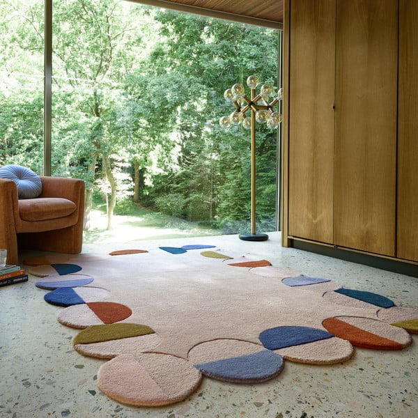 Rankų darbo smėlio spalvos iš vilnos kilimas 160x230 cm Mia Scallop Frame – Flair Rugs-image-1