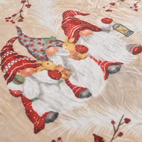 Kreminės spalvos iš mikropliušo antklodė ir pledas su Kalėdų motyvu 150x200 cm Goblin – My House-image-1