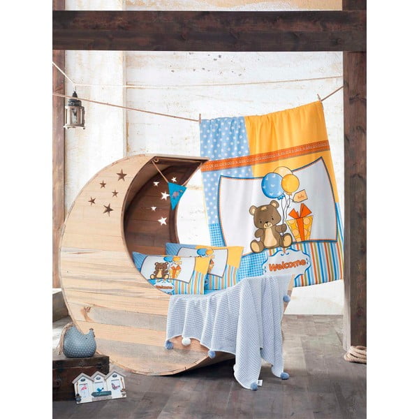 Vaikiškos patalynės ir paklodžių rinkinys su megzta antklode "Sweet Bear", 100x150 cm