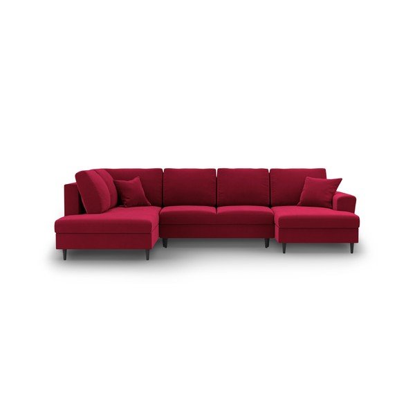 Raudonos spalvos iš velveto sulankstoma/su sandėliavimo vieta kampinė sofa (su kairiuoju kampu/„U“ formos) Kyoto – Cosmopolitan Design