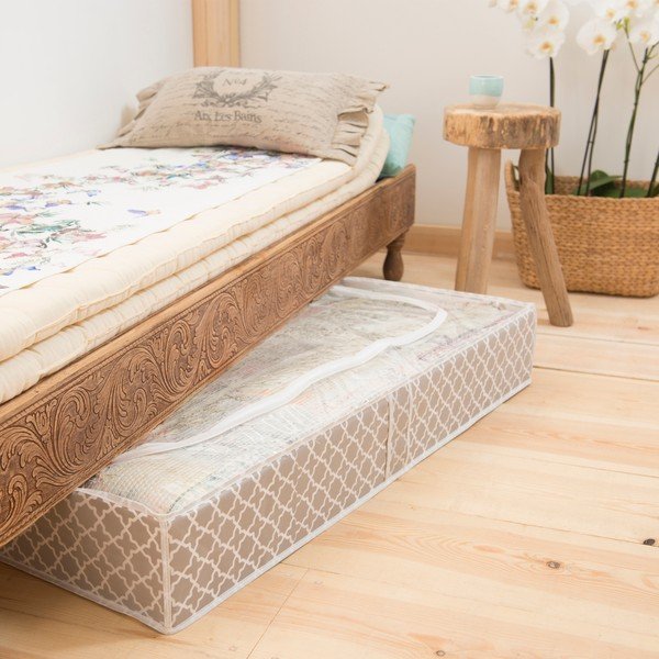 Smėlio spalvos daiktadėžė po lova Compactor, ilgis 107 cm-image-1