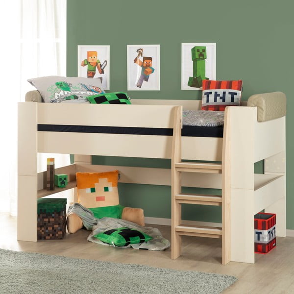 Smėlio spalvos paaukštinta vaikiška lova be grotelių 90x200 cm Loft – Roba-image-4