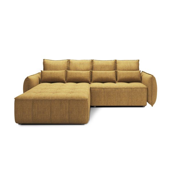 Geltonos spalvos iš velveto sulankstoma/su sandėliavimo vieta kampinė sofa (su kairiuoju kampu/su gultu) Campo – ELTAP