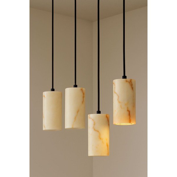 Kreminės spalvos kabantis šviestuvas ø 6,5 cm su marmuriniu gaubtu Selma – Opviq lights-image-1