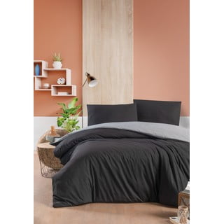Juodai pilka medvilninė dvigulė paklodė / prailginta paklodė 200x220 cm - Mila Home