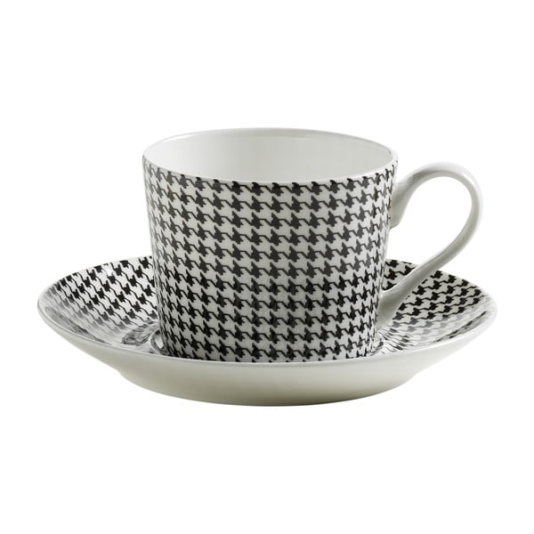 "Maxwell & Williams" Art Deco "Houndstooth" kaulinio porceliano puodelis ir lėkštutė, 270 ml