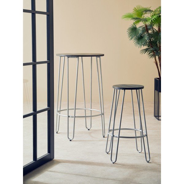 Sidabrinės spalvos/natūralios spalvos iš guobos masyvo baro taburetė (sėdynės aukštis 75 cm) District – Premier Housewares-image-1