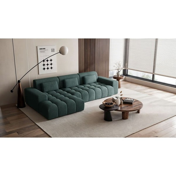 Mėlynos spalvos iš šenilinio audinio kampinė sofa (su kairiuoju kampu/su gultu) Chevi – Ghado-image-1