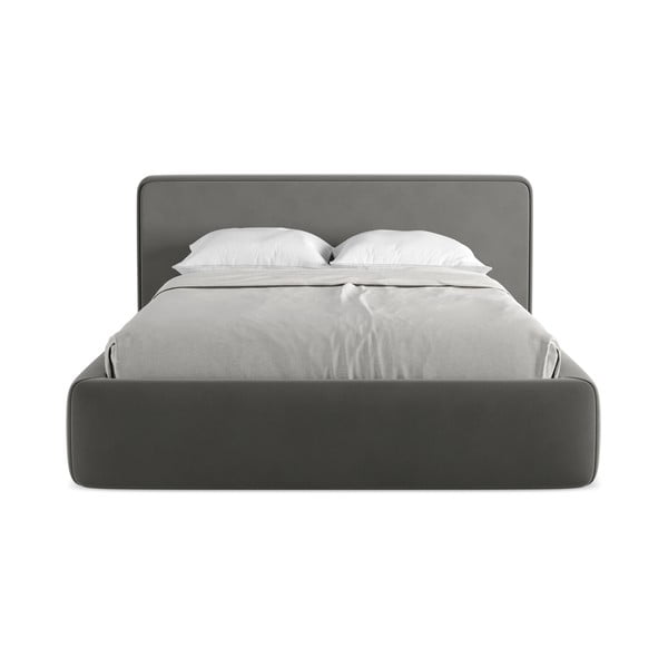 Tamsiai pilkos spalvos dvigulė lova audiniu dengta su sandėliavimo vieta su lovos grotelėmis 180x200 cm Kiana – Makamii-image-4