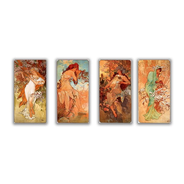 4 paveikslų rinkinys "Keturi metų laikai", Alfonsas Mucha, 30x60 cm