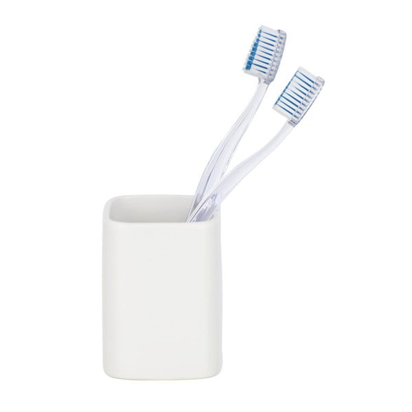 Kreminės baltos spalvos keraminis dantų šepetėlio puodelis "Wenko Hexa