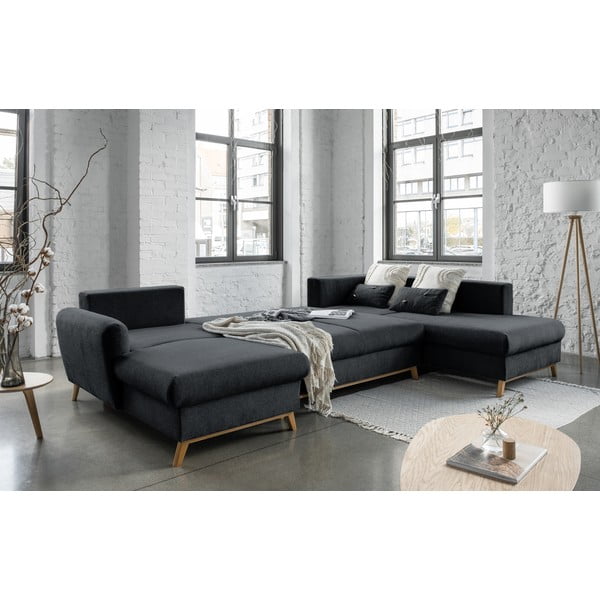 Tamsiai pilkos spalvos sofa-lova U formos Miuform Scandic Lagom, dešinysis kampas-image-4