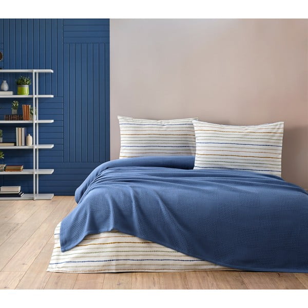Lovatiesės, paklodės ir pagalvių užvalkalų rinkinys iš medvilnės mėlynos spalvos 200x240 cm Karina – Mijolnir