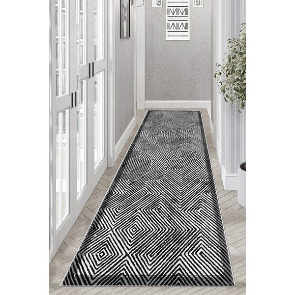 Skalbiamas juodos ir baltos spalvos kilimas 80x300 cm Rimio – Vitaus-image-1