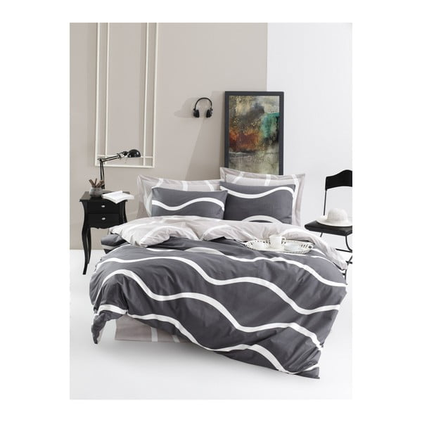 Dvivietės lovos paklodė su patalyne iš ranforce medvilnės "Mijolnir Novia Grey", 200 x 220 cm