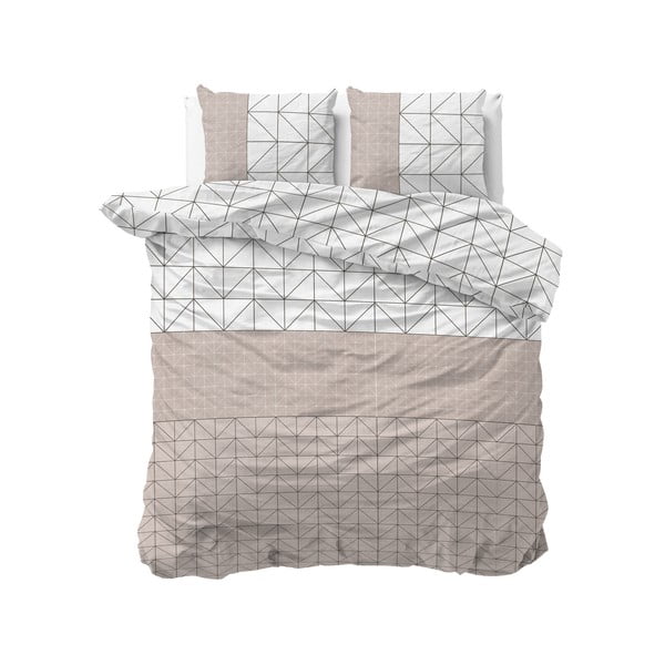 Balta ir smėlio spalvos flanelinė patalynė dvigulei lovai Sleeptime Gino, 200 x 220 cm