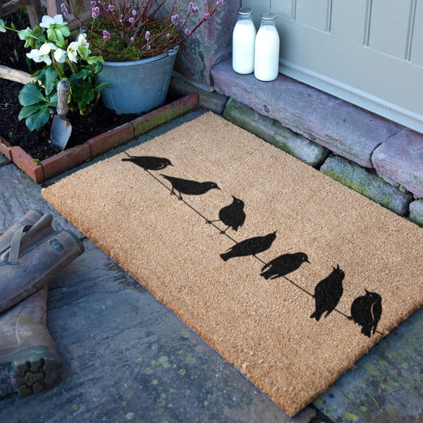 Iš kokoso pluošto grindų kilimėlis 40x60 cm Birds On a Wire – Artsy Doormats-image-2