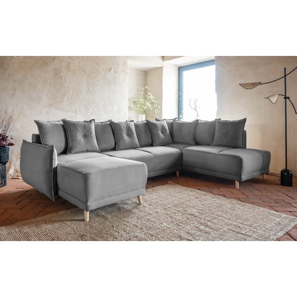 Sulankstoma kampinė sofa iš kordinio velveto pilkos spalvos (su dešiniuoju kampu/„U“ formos) Lazy Lukka – Miuform-image-3