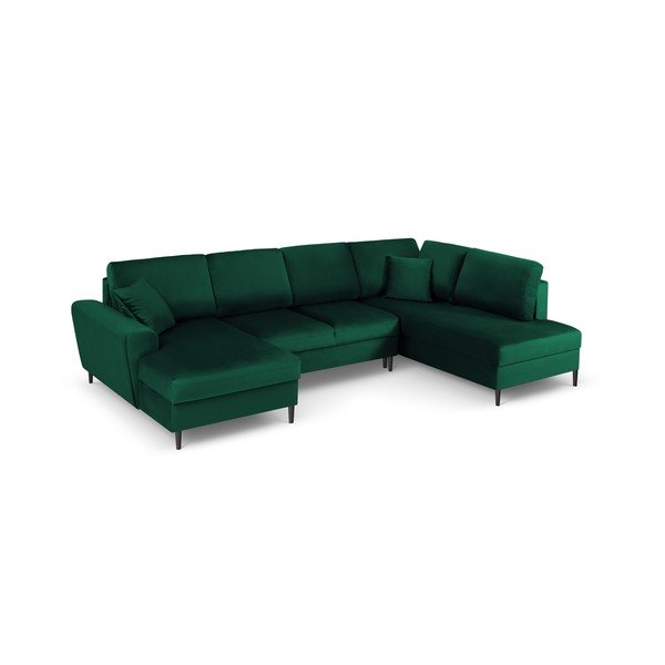 Žalios spalvos iš velveto sulankstoma/su sandėliavimo vieta kampinė sofa (su dešiniuoju kampu/„U“ formos) Kyoto – Cosmopolitan Design-image-1